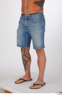 Garrott blue jeans shorts casual dressed flip flops leg lower…